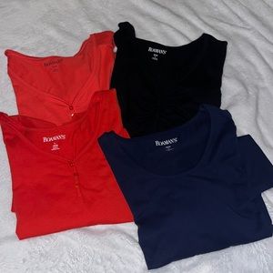 4 Romans women shirts, all size L 1 navy blue, 1 black and 2 red NEVER WORN